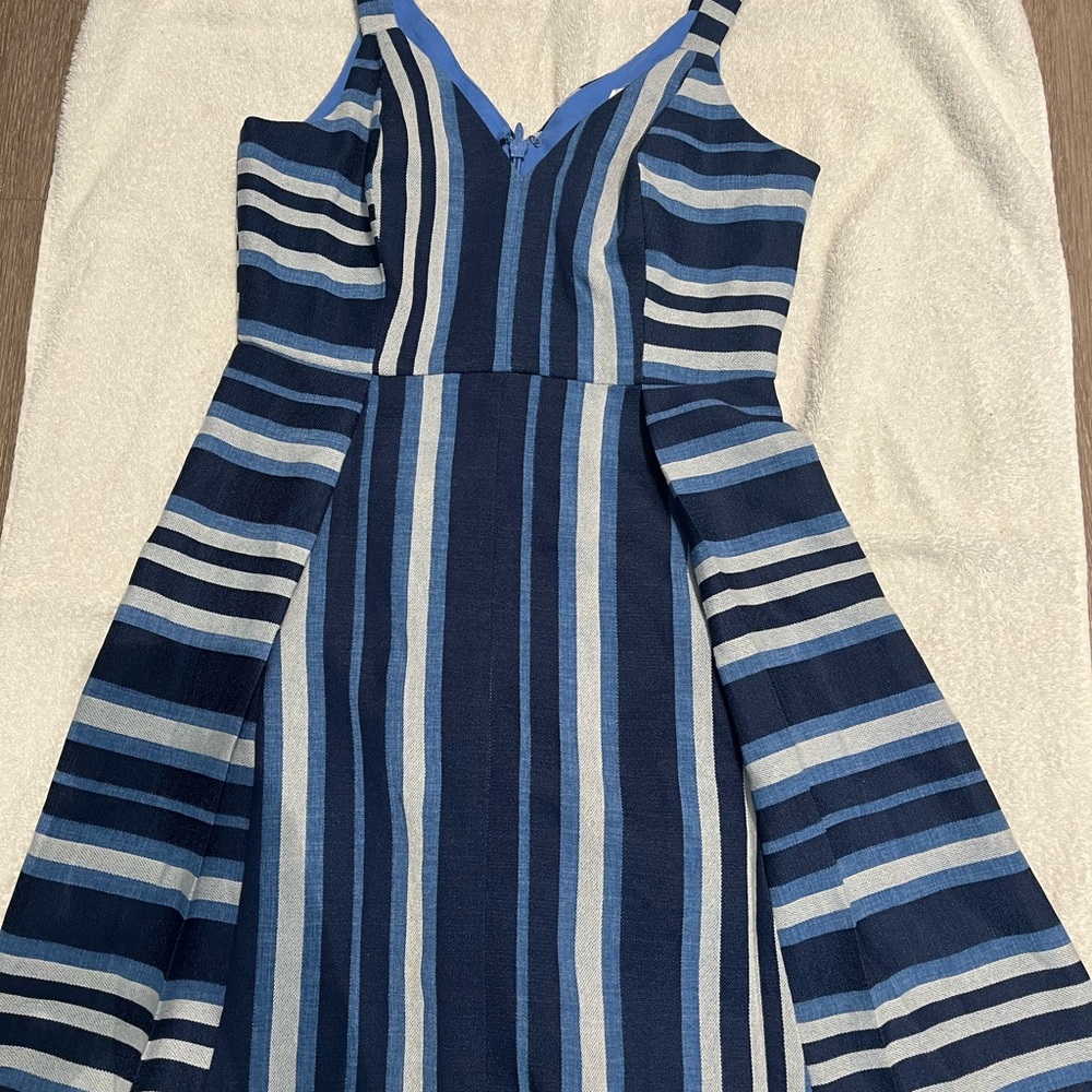 BCBG Generation Blue and White Striped V Neck Dress